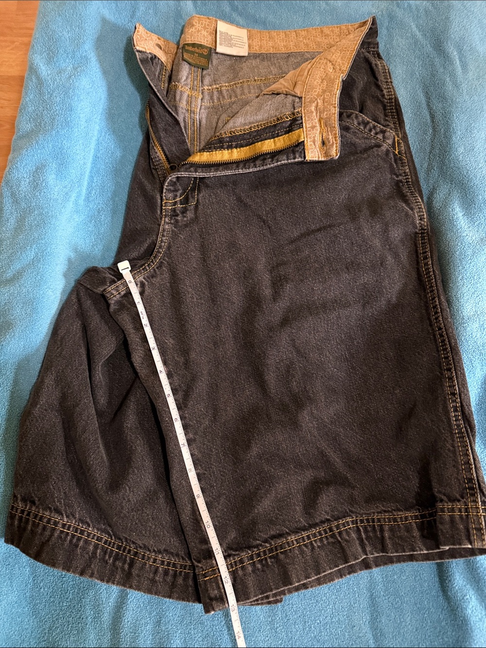 Timberland Men's Black Denim Shorts with Contrast Stitching